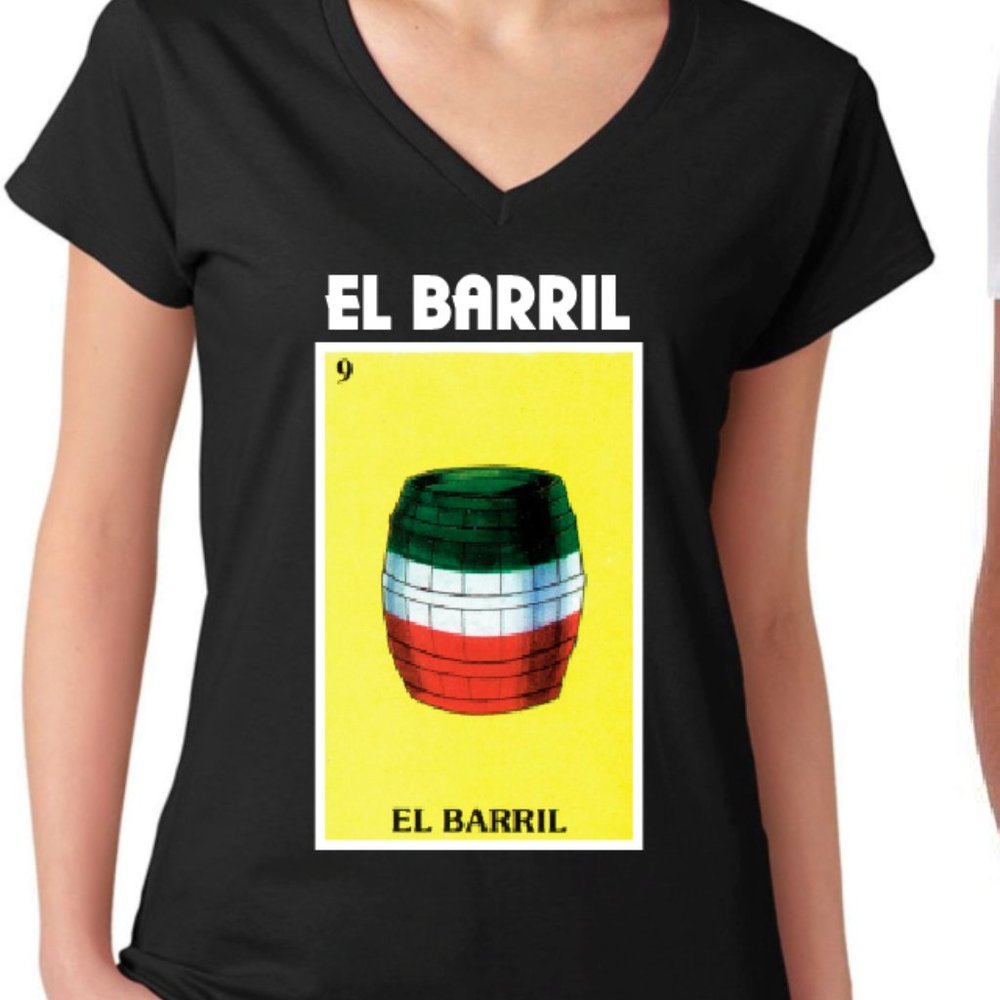 El Barril V-Neck Top Mexican Loteria Black
